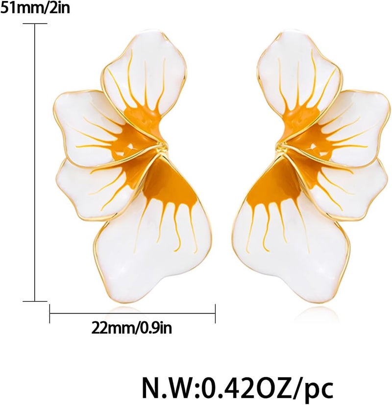 FAUTHENTICUTE Chunky Gold Statement Earrings For Women Gold Plated Sectored Flower Leaf Shell Angel Wing Earrings Large Stud Earrings Hypoallergenic Earrings - Image 5